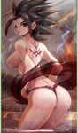 1girl areola areolae ass behind behind_back big_breasts black_hair breasts caulifla dat_ass dragon_ball_super eruption female female_focus female_only jammeryx lighting looking_at_another looking_at_viewer looking_back nipples ocean panties red_eyes saiyan shounen_jump smile solo_female spiky_hair tattoo thick_thighs thighs thunder volcano water wet