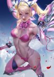  1girl activision angela_ziegler armpit bikini blizzard_entertainment blonde_hair female_only looking_at_viewer mercy_(overwatch) overwatch pink_bikini pink_mercy swimsuit wings zumi_(artist) 