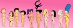 10girls 6+girls american_dad amy_wong ass big_breasts breasts crash_canyon crossover dark-skinned_female disenchantment family_guy francine_smith futurama hayley_smith lineup lois_griffin marge_simpson medium_breasts meg_griffin multiple_girls nipples nose nude princess_bean roxy_wendell shaved_pussy sheila_wendell the_simpsons thighs turanga_leela