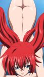 1girl alluring beach big_ass blue_eyes edit high_school_dxd long_hair looking_to_the_side lying_on_stomach red_hair rias_gremory