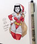 1girl 2017 big_breasts callmepo christmas christmas_outfit dc_comics grey_skin non-nude pinupsushi raven_(dc) santa_costume santa_hat teen_titans