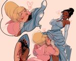 1girl 2_girls apteraclytia black_hair blonde_hair blue_dress blush caucasian_female charlotte_la_bouff close-up dark-skinned_female dark_skin disney disney_princess dress dress_lift eating_pussy ebony_female evening_gloves eyelashes face_in_crotch female/female female_only finger_in_mouth genital_fluids grabbing_dress head_under_clothes heart hearts hearts_around_head interracial interracial_yuri light-skinned_female long_gloves looking_pleasured motion_lines opera_gloves pink_dress pink_lips pleasure_face princess_dress princess_tiana pubic_hair pussy_hair pussy_juice pussylicking shaking short_hair simple_background spoken_heart sweat sweatdrop sweating the_princess_and_the_frog trembling under_clothes under_dress yuri