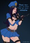 1girl 1girl black_hair blue_eyes caitlyn fizzz league_of_legends officer_caitlyn police police_uniform tagme