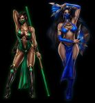  2_girls alluring ayyasap fan female_abs female_only jade_(mortal_kombat) kitana midway_games mortal_kombat mortal_kombat_4 mortal_kombat_armageddon mortal_kombat_deadly_alliance mortal_kombat_deception mortal_kombat_ii princess_kitana staff ultimate_mortal_kombat_3 