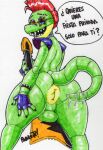 1boy 2020 4_fingers alligator alligatorid animatronic anthro anus ass ass_focus balls big_ass big_balls bodypaint bracelet crocodile crocodilian eyebrows five_nights_at_freddy's five_nights_at_freddy's:_security_breach gay genitals glasses grabbing_own_ass green_balls green_body green_butt green_face green_nose green_tail guitar half-closed_eyes handwear hi_res looking_at_viewer looking_back male male_only manly mohawk_(hairstyle) montgomery_gator_(fnaf) mostly_nude open_mouth parasitedeath pecs purple_eyeslids red_eyes red_hair reptile robot scalie sharp_teeth short_hair showing_ass smile smiling solo solo_male spiked_bracelet spikes star_glasses tail teeth thick_ass thick_tail video_games white_background yaoi