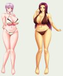 2_girls alluring ameoto bare_legs big_breasts bikini cleavage magenta_eyes magenta_hair nakiri_alice sakaki_ryouko shokugeki_no_souma silver_hair