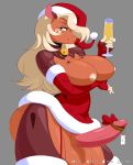 1girl anthro breasts christmas clothing equine female female_only furry futanari hat holidays horse juzztie looking_at_viewer mammal nipples santa_hat simple_background testicles yellow_eyes