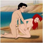 ass breasts cartoongirls_(artist) closed_eyes disney doggy_position female_human from_behind human nude prince_eric princess_ariel red_hair sex the_little_mermaid