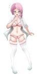 1girl alisa_bosconovitch alluring bra green_eyes lingerie namco nervous open_shirt panties pink_hair stockings surprised tekken tekken_tag_tournament_2 thick_thighs underwear やまる°