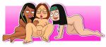 3boys all_fours american_dad anus breasts crossover dark-skinned_female family_guy female female_only glasses hand_on_breast hayley_smith interracial legs_spread light-skinned_female meg_griffin nude pussy roberta_tubbs shaved_pussy the_cleveland_show yuri