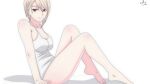 1girl alluring bare_legs big_breasts cleavage kurotaka911 magenta_eyes naked_from_the_waist_down nakiri_alice shirt_only shokugeki_no_souma silver_hair tank_top