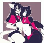 anthro armwear ass black_eyes black_fur black_hair blue_eyes bow bra bulge clothed clothing crossdressing duo elbow_gloves feline fur furry girly gloves hair hanse_(suelix) looking_at_viewer male mammal mercy_(suelix) panties simple_background smile suelix underwear white_fur wings