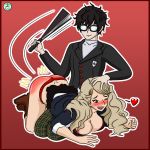 ann_takamaki big_ass cm_zero heart one_eye_closed otk over_the_knee persona persona_5 red_ass ren_amamiya spank spanked spanking