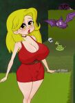 bat belt blonde_hair collar damsel demi_von_diamonds dress erect_nipples erection futanari lipstick skimpy snake spelunky spelunky_2 the_n35t yellow_eyes