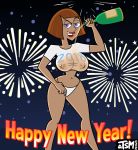 2018 breasts danny_phantom looking_at_viewer madeline_fenton new_year tsmdraws wet_shirt wine_bottle