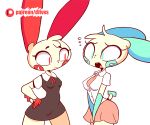 1girl 2018 anthro breast_squish breasts breasts_frottage clothing digital_media_(artwork) diives duo female/female gif magnetism minun nintendo plusle pokémon pokémon_(species) school video_games