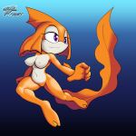  1:1 1girl 1girl 2019 anthro archie_comics breasts coral_the_betta fin fish fours_(artist) genitals high_res marine membrane_(anatomy) non-mammal_breasts orange_body orange_skin purple_eyes pussy sega sonic_the_hedgehog_(archie) sonic_the_hedgehog_(comics) sonic_the_hedgehog_(series) swimming underwater water webbed_feet 