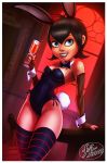 1girl beverage big_breasts breasts bunny_ears bunny_girl bunny_tail bunnysuit cleavage drink female_only fernando_faria_(artist) glass hotel_transylvania mavis_dracula milf solo vampire wine wine_glass