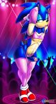  anthro clothed clothing crossdressing dancing ear_piercing erection footwear furry girly green_eyes hair hedgehog jewelry legwear makeup male mammal navel panties penis piercing pole pole_dancing precum red_shoes rip sega shadman shoes skimpy sonic_the_hedgehog sonnie_the_sluthog stockings stripper underwear video_games 