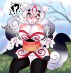 ! 1girl 1girl 2018 ? amaterasu anthro areola big_breasts blush breasts canine capcom claws clothed clothing deity furry mammal nipples raikissu video_games wardrobe_malfunction wolf ōkami