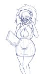 big_breasts body_bags clipboard gewd-boi glasses j-squared j-squared_(artist) monochrome panda_delgado