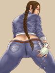 1girl akr alluring ass ass_grab back big_ass blue_eyes braid brown_hair cameltoe dat_ass female female_only fingerless_gloves from_behind glasses gloves hair huge_ass human jeans julia_chang looking_back namco ponytail solo tekken tekken_5 thighs tied_hair