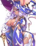 1girl 1girl 1girl animal_ears big_breasts blue_eyes breasts clothing glasses hat high_resolution hong_(white_spider) key large_filesize long_hair mouse_ears mouse_girl nipples original staff tail topless transparent_background white_hair witch_hat