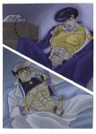  2boys dilf gay jojo&#039;s_bizarre_adventure josuke_higashikata jotaro_kujo male male_only muscular_male pubic_hair solo_male uncle_and_nephew yaoi 