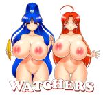 2_girls ^_^ akiranime akiranime_(artist) animated animated_gif areola areolae banana blue_hair blush bouncing_breasts breasts closed_eyes curvy cute gif holding_hands huge_areola huge_areolae interlocked_fingers large_breasts long_hair multiple_girls nipples nude orange_hair original puffy_nipples smile transparent transparent_background