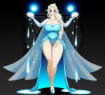 big_breasts blue_eyes breasts cleavage disney elsa female frozen_(movie) ice magic snow solo waifuholic yellow_hair