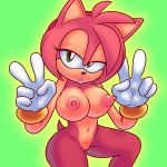  1girl amy_rose big_breasts black_nose bracelets breasts female green_eyes hair naked nude pink_fur pink_hair pussy sega sodajoik sonic_(series) tail 