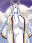 barely_clothed bathrobe blue_eyes blue_hair extra_eyes female gigantic_ass gigantic_breasts goddess horns hourglass_figure huge_breasts kaguya_ootsutsuki milf naruto naruto_shippuden red_eyes sexy sexy_ass sexy_body sexy_breasts solo ultiblackfire wide_hips