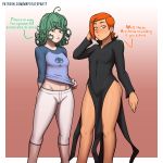  ben_10 big_breasts breasts clothes_swap costume_swap costume_switch crossover female gwen_tennyson mrpotatoparty one-punch_man redhead tatsumaki text 