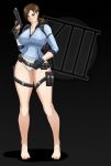 big_breasts blue_eyes breasts brown_hair cleavage female gun jill_valentine resident_evil resident_evil_3 resident_evil_5 solo waifuholic weapon