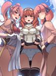 3_girls boris_(noborhys) celica celica_(fire_emblem) excited fire_emblem mae multiple_girls nintendo panties pink_hair red_eyes red_hair skirt_lift thong