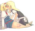  2girls alice_margatroid anda_inmu bad_anatomy bad_proportions barefoot blonde_hair blush error female fingering inmu inmu_(artist) kirisame_marisa kiss kissing marisa_kirisame multiple_girls oekaki saliva touhou yuri 