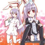 1girl animal_ears black_legwear bunny_ears female gengorou gothic long_hair nurse nurse_uniform panties pantyhose purple_hair reisen_udongein_inaba ribbon ribbons striped striped_panties thighhighs touhou underwear white_legwear