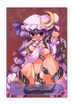  1girl breasts eel eels hat highres ishikiri large_breasts long_hair morogami_ryou panties patchouli_knowledge purple_hair ribbon ribbons solo tentacle touhou translated underwear visual_novel 