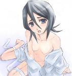  1girl barefoot black_hair bleach breasts female_only kuchiki_rukia open_clothes open_robe robe rukia_kuchiki shimano_natsume sketch small_breasts solo_female 