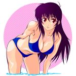 1girl bent_over bikini black_hair breasts cleavage face long_hair nagomi_yashi red_eyes solo swimsuit tsuyokiss yamaguchi_homupe yashi_nagomi