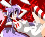  1girl animal_ears bunny_ears clothes_writing erect_nipples female kieyza kiezya race_queen racequeen reisen_udongein_inaba see-through soccer solo striped striped_legwear striped_thighhighs switzerland thighhighs touhou 