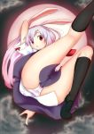  1girl animal_ears bunny_ears female footwear kneehighs kneepits long_hair moon panties purple_hair red_eyes red_moon reisen_udongein_inaba socks solo striped striped_panties touhou underwear uro 