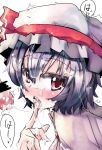 1girl blue_hair blush bukkake censored cum ejaculation facial hat licking penis remilia_scarlet ribbon ribbons short_hair solo tongue tora tora_(torayarou) touhou