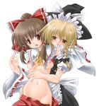  2girls blonde_hair breasts female groin hakurei_reimu japanese_clothes kirisame_marisa marisa_kirisame miko mio_(fastest_lap) mound_of_venus multiple_girls nipples nude reimu_hakurei touhou yuri 