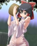  black_eyes black_hair female hakurei_reimu reimu_hakurei ribbon ribbons solo touhou water wet wet_clothes you_naka 