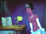 breasts disney dress dress_down edit frog gloves no_bra no_panties prince_naveen princess_tiana the_princess_and_the_frog