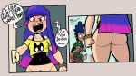  ass bangs bare_shoulders big_breasts bottomless bra bubble_butt calicobggs comic erect_nipples glitch_techs hector_nieves hourglass_figure latino long_hair miko_kubota navel netflix nickelodeon nipple_bulge pubic_hair pubic_hair_peek purple_hair skin_tight speech_bubble sports_bra sweat tank_top terrible_the_drawfag text wide_hips 