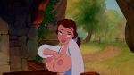 1girl areola beauty_and_the_beast big_breasts blush breasts breasts_out brown_eyes brown_hair disney edit editfag female_only huge_breasts human lipstick long_hair nipples no_bra princess_belle puffy_nipples rolling_eyes smile sweat