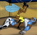 1boy 1girl afro_puffs black_hole_sun bumblebee cowgirl_position cyborg dark-skinned_female dark-skinned_male dark_skin dc_comics girl_on_top karen_beecher male/female pink_nipples teen_titans victor_stone