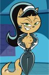 belt black_hair breasts breasts cat furry furry_female furry_only green_eyes kitty_katswell mikesouthmoor nickelodeon nipples smile t.u.f.f._puppy tail white_gloves